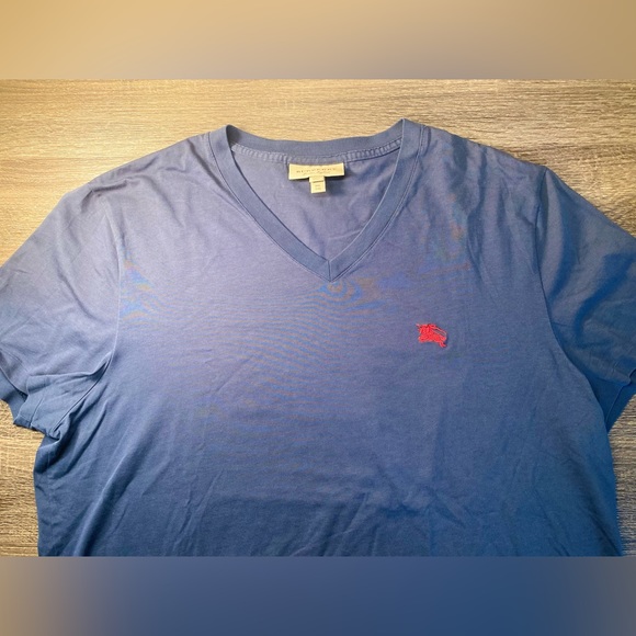 Burberry Men’s Dark Blue V-Neck T-Shirt - Picture 2 of 4